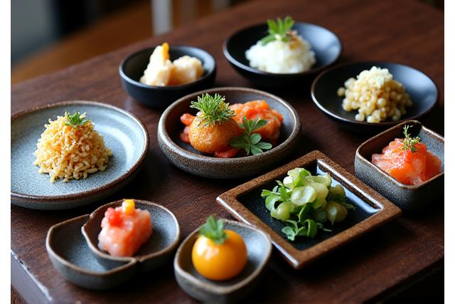 美しく盛り付けられた季節の懐石料理