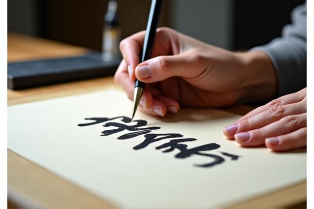 書道のワークショップで筆を持つ手元